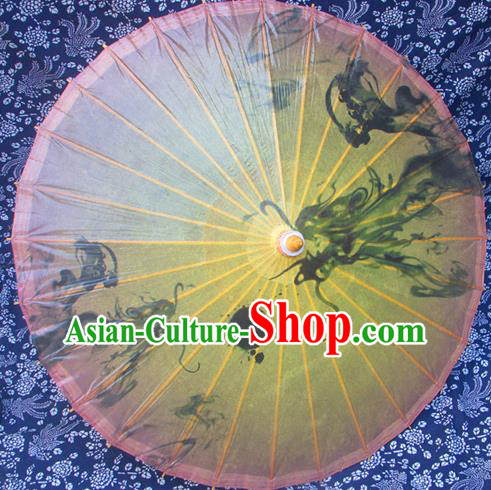 Handmade China Traditional Folk Dance Umbrella Ink Painting Dragons Oil-paper Umbrella Stage Performance Props Umbrellas