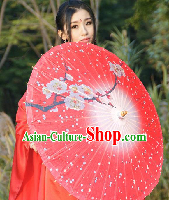 China Traditional Folk Dance Umbrella Hand Painting Plum Blossom Red Oil-paper Umbrella Stage Performance Props Umbrellas