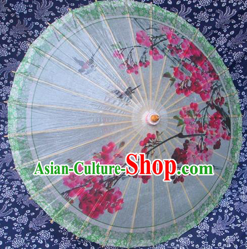Handmade China Traditional Folk Dance Umbrella Printing Plum Blossom Green Oil-paper Umbrella Stage Performance Props Umbrellas
