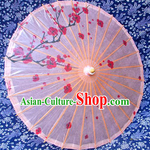 China Traditional Folk Dance Paper Umbrella Hand Painting Plum Blossom Pink Oil-paper Umbrella Stage Performance Props Umbrellas