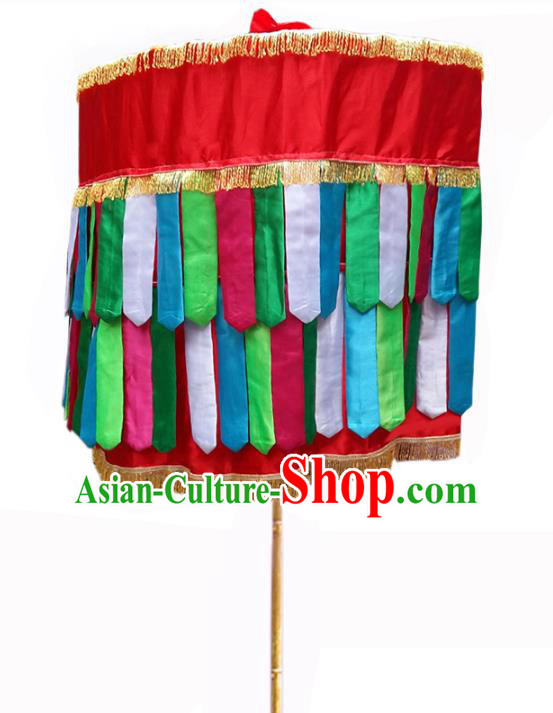Asian China Handmade Ancient Emperor Umbrella Red Baldachin Embroidered Dragon Taoism Umbrellas