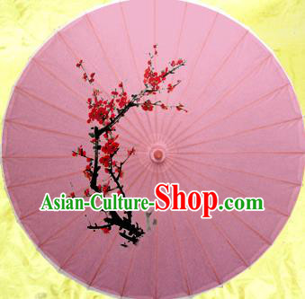 Handmade China Traditional Folk Dance Umbrella Ink Painting Plum Blossom Pink Oil-paper Umbrella Stage Performance Props Umbrellas