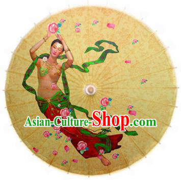 China Traditional Folk Dance Umbrella Hand Painting Flying Fairy Oil-paper Umbrella Stage Performance Props Umbrellas