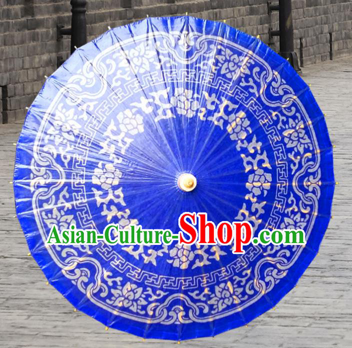 Handmade China Traditional Folk Dance Umbrella Stage Performance Props Umbrellas Printing Blue Oil-paper Umbrella