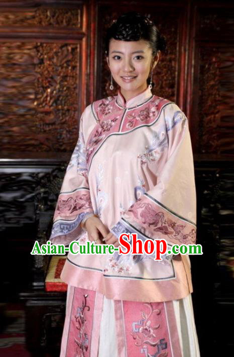 Traditional Chinese Ancient Qing Dynasty Young Mistress Embroidered Pink Xiuhe Suit Clothing for Women