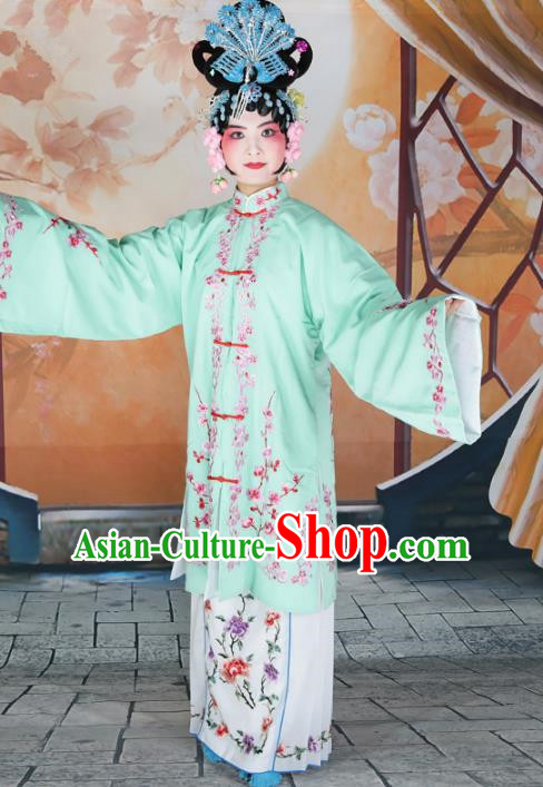 Chinese Beijing Opera Actress Princess Embroidered Green Costume, China Peking Opera Diva Embroidery Clothing