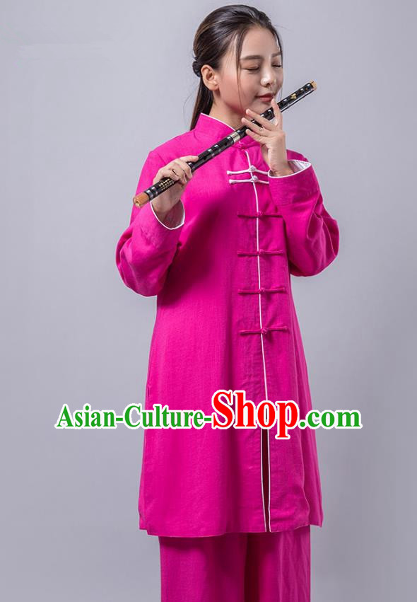 Top Grade Chinese Kung Fu Rosy Costume China Martial Arts Training Uniform Tai Ji Wushu Clothing for Women