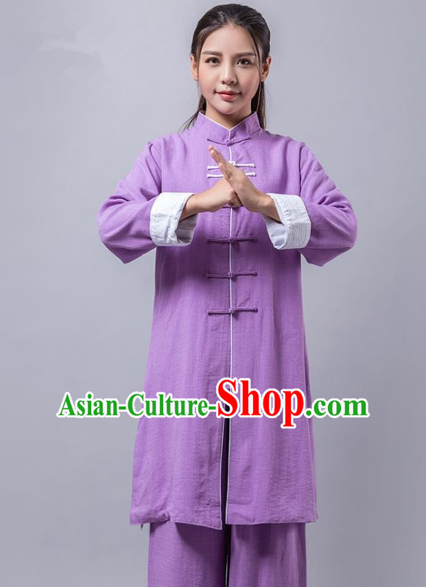 Top Grade Chinese Kung Fu Purple Costume China Martial Arts Training Uniform Tai Ji Wushu Clothing for Women