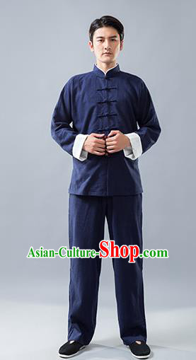 Top Grade Chinese Kung Fu Costume, China Martial Arts Tai Ji Training Linen Uniform Gongfu Clothing for Men
