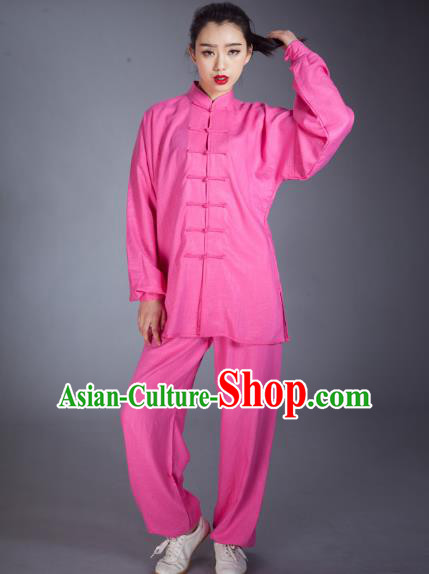 Top Grade Chinese Kung Fu Plated Buttons Costume China Martial Arts Training Pink Uniform Tai Ji Wushu Clothing for Women