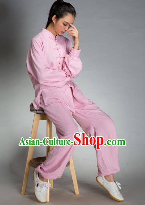 Top Grade Chinese Kung Fu Plated Buttons Costume Pink Martial Arts Uniform, China Tai Ji Wushu Clothing for Women