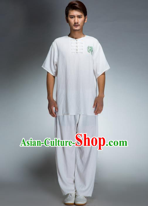 Top Grade Chinese Kung Fu Costume Tai Ji Training Linen Uniform, China Martial Arts Gongfu Clothing for Men