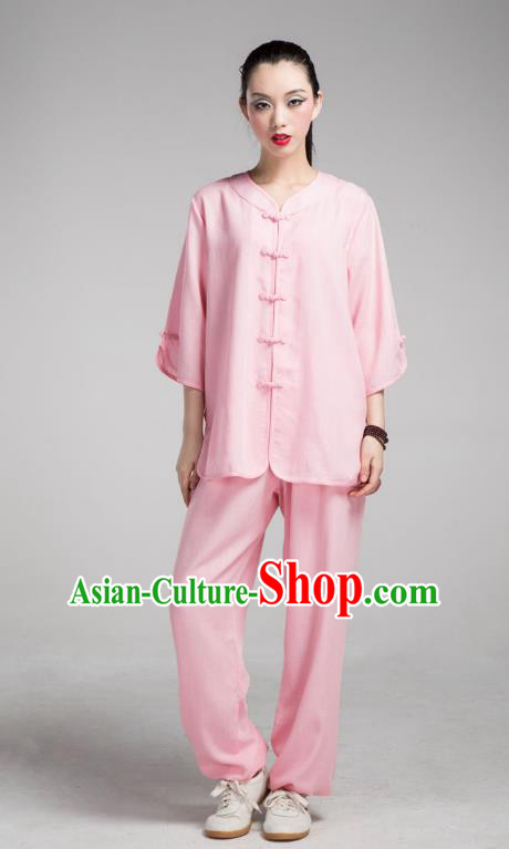 Top Grade Chinese Kung Fu Costume Martial Arts Pink Uniform, China Tai Ji Wushu Clothing for Women