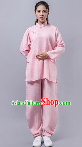 Top Grade Chinese Kung Fu Costume Martial Arts Plated Buttons Pink Uniform, China Tai Ji Wushu Clothing for Women