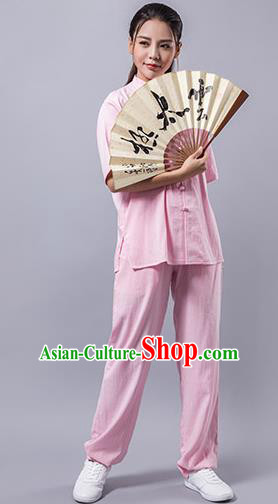Top Grade Chinese Kung Fu Costume Martial Arts Pink Uniform, China Tai Ji Wushu Clothing for Women