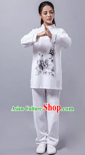 Top Grade Chinese Kung Fu Costume Martial Arts Hand Painting Peony Uniform, China Tai Ji Wushu Clothing for Women