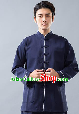 Top Grade Chinese Kung Fu Costume Tai Ji Training Navy Uniform, China Martial Arts Tang Suit Gongfu Clothing for Men