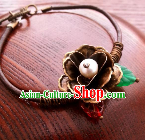 Traditional Handmade Chinese Ancient Classical Accessories Bronze Flower Bracelets for Women