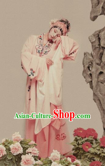 Chinese Ancient Peking Opera Young Lady Embroidered Costume and Handmade Headpiece Complete Set