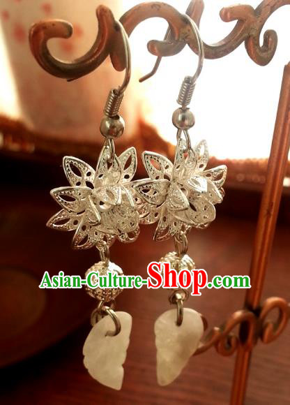 Traditional Chinese Handmade Ancient Princess Hanfu Lotus Eardrop Classical Palace Lady Earrings for Women