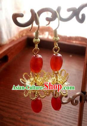 Traditional Chinese Handmade Golden Lotus Eardrop Ancient Palace Queen Hanfu Classical Earrings for Women