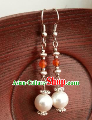 Traditional Chinese Handmade Classical Hanfu Eardrop Ancient Palace Queen Pearls Earrings for Women