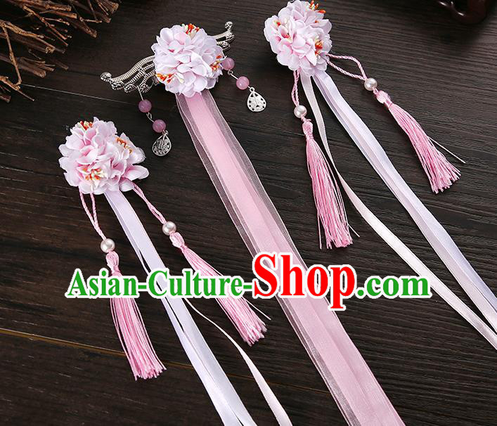 Handmade Asian Chinese Classical Hair Accessories Ancient Pink Silk Flower Hairpins Headwear for Women