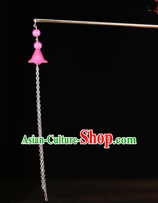 Handmade Asian Chinese Classical Hair Accessories Ancient Rosy Tassel Step Shake Hairpins for Women