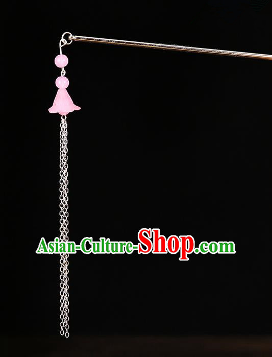Handmade Asian Chinese Classical Hair Accessories Ancient Pink Tassel Step Shake Hairpins for Women