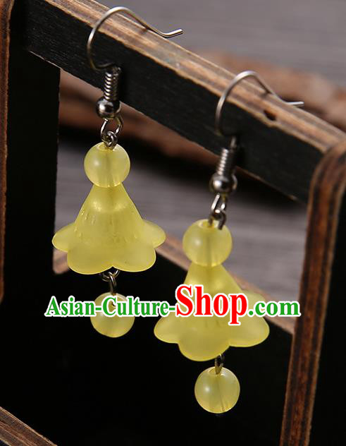 Asian Chinese Traditional Handmade Jewelry Accessories Hanfu Classical Yellow Earrings for Women