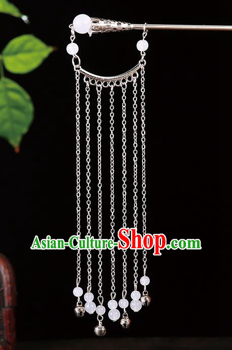 Handmade Asian Chinese Classical Hair Accessories Hair Clip Ancient White Beads Tassel Hairpins for Women