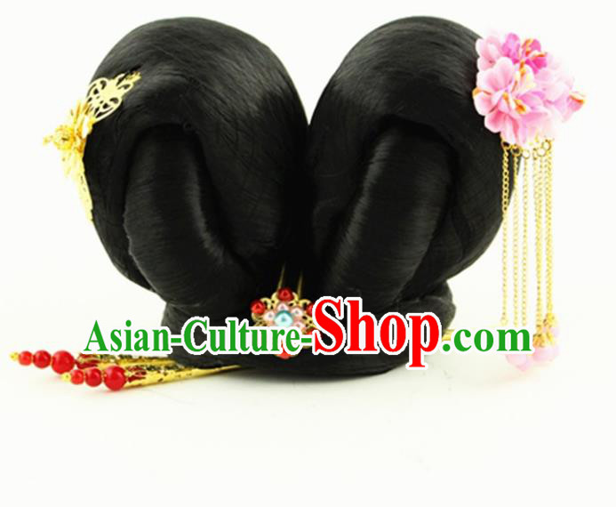 Asian Chinese Handmade Palace Lady Classical Wig and Hair Accessories Hairpins Complete Set for Women