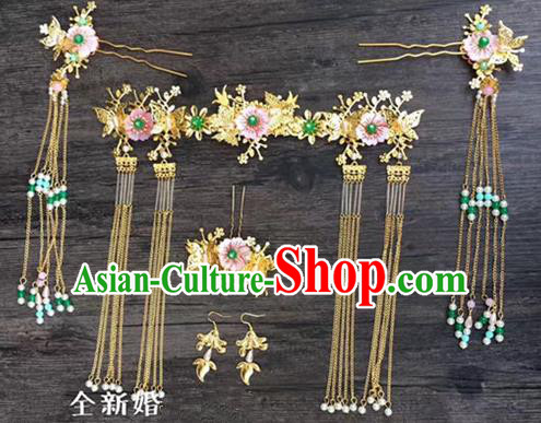 Asian Chinese Handmade Palace Lady Classical Hair Accessories Shell Phoenix Coronet Hairpins Headwear Complete Set for Women