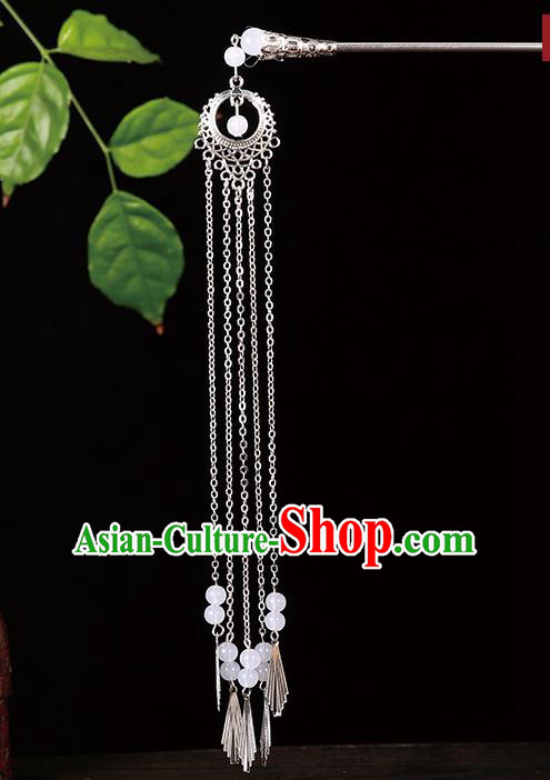 Handmade Asian Chinese Classical Hair Accessories White Beads Tassel Hairpins Hanfu Step Shake for Women