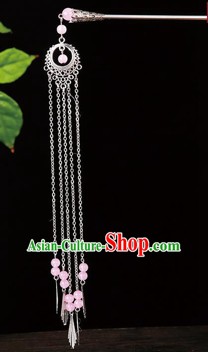 Handmade Asian Chinese Classical Hair Accessories Light Pink Beads Tassel Hairpins Hanfu Step Shake for Women
