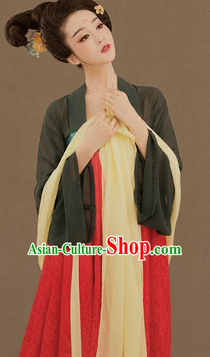 Traditional Chinese Ancient Tang Dynasty Palace Lady Embroidered Hanfu Clothing for Women