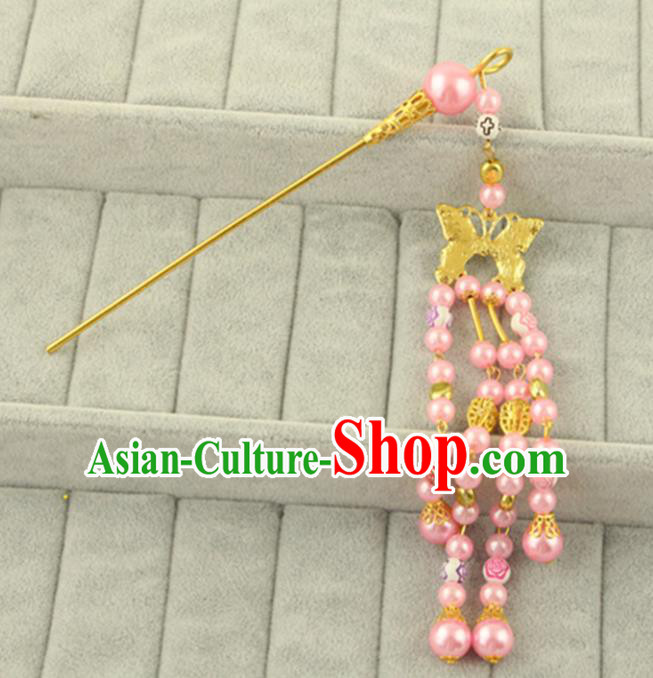 Asian Chinese Handmade Classical Hair Accessories Bride Pink Step Shake Hanfu Hairpins for Women