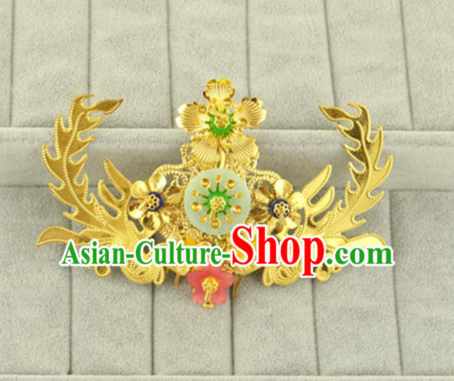 Asian Chinese Handmade Classical Hair Accessories Bride Golden Hair Comb Hanfu Hairpins for Women