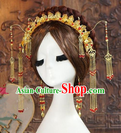 Asian Chinese Ancient Handmade Classical Hair Accessories Hairpins Xiuhe Suit Headdress for Women