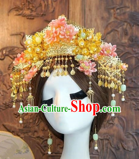 Chinese Handmade Classical Luxurious Hairpins Hair Accessories Ancient Pink Phoenix Coronet for Women