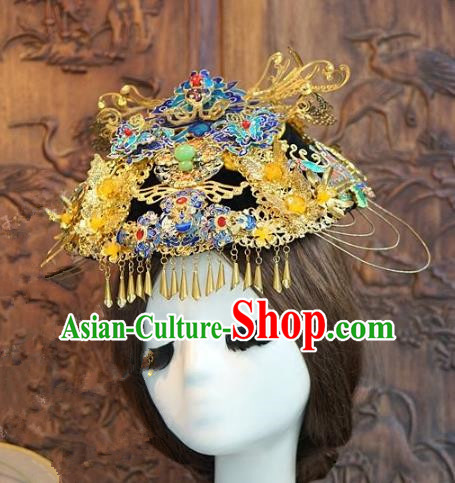 Chinese Handmade Classical Hairpins Hair Accessories Ancient Bride Cloisonne Phoenix Coronet for Women