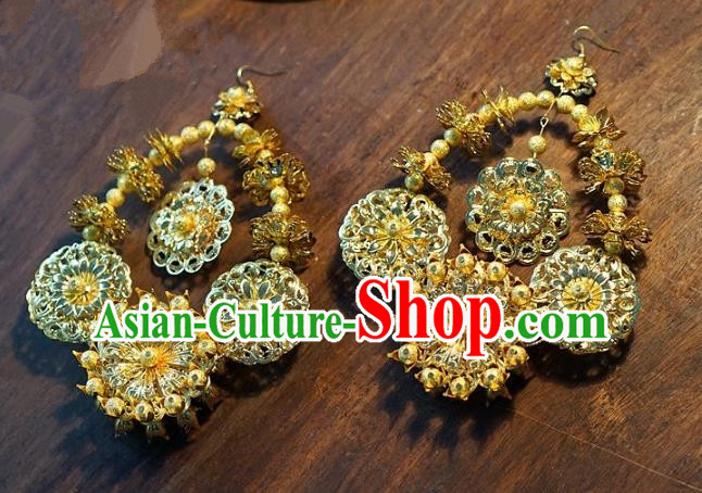 Asian Chinese Traditional Handmade Jewelry Accessories Bride Exaggerated Earrings for Women