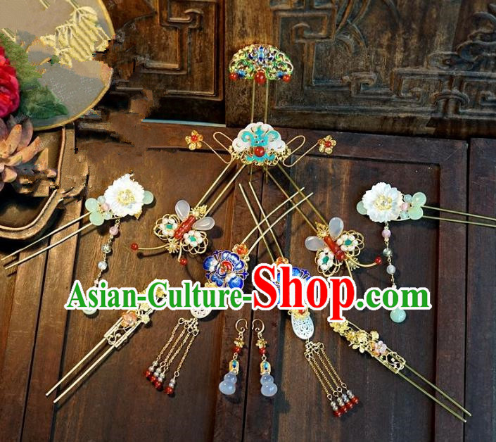 Chinese Ancient Handmade Classical Hair Accessories Blueing Hairpins Bride Headdress for Women