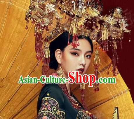 Asian Chinese Handmade Classical Hair Accessories Phoenix Coronet Bride Hanfu Hairpins Headwear for Women