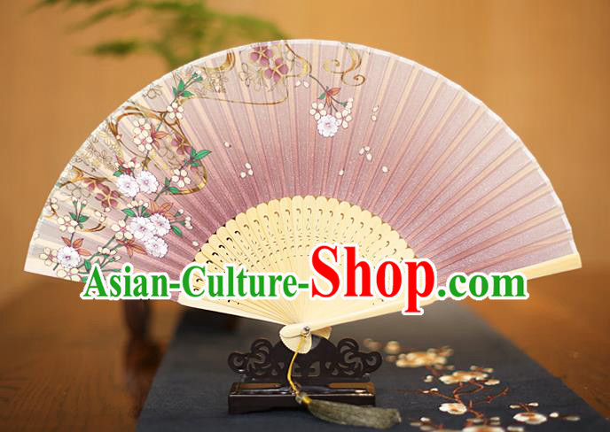 Traditional Chinese Crafts Printing Begonia Folding Fan, China Sensu Paper Fans for Women