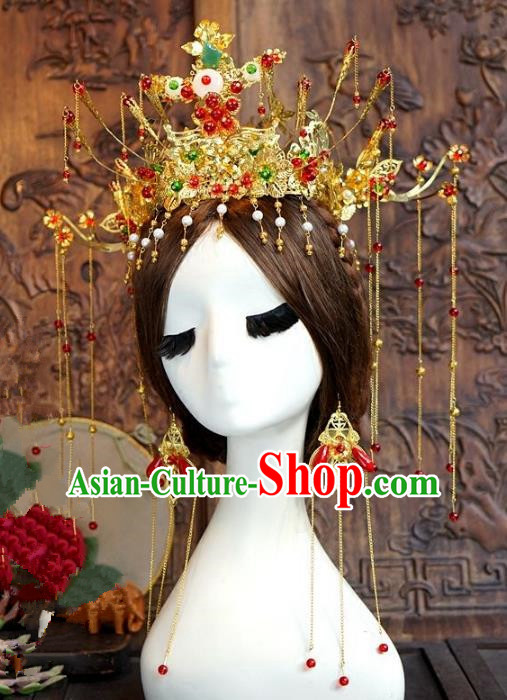 Chinese Ancient Handmade Classical Wedding Hair Accessories Xiuhe Suit Phoenix Coronet Hairpins Complete Set for Women