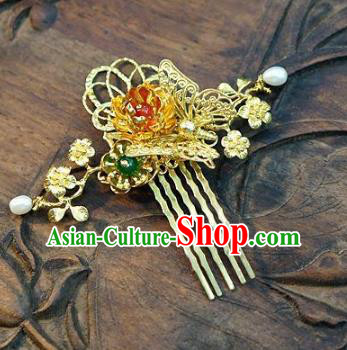 Chinese Handmade Classical Hair Accessories Ancient Palace Lady Hairpins Golden Hair Comb for Women