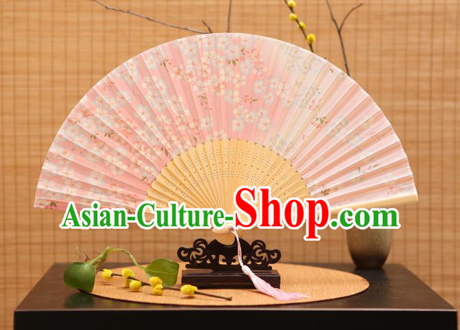 Traditional Chinese Crafts Printing Flowers Pink Folding Fan, China Sensu Paper Fans for Women