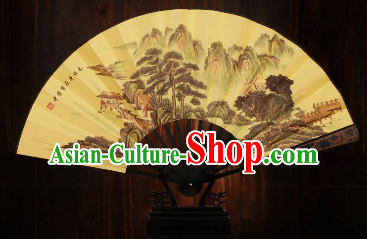 Traditional Chinese Crafts Printing Pineburst Folding Fan, China Sculpture Framework Silk Fans for Men