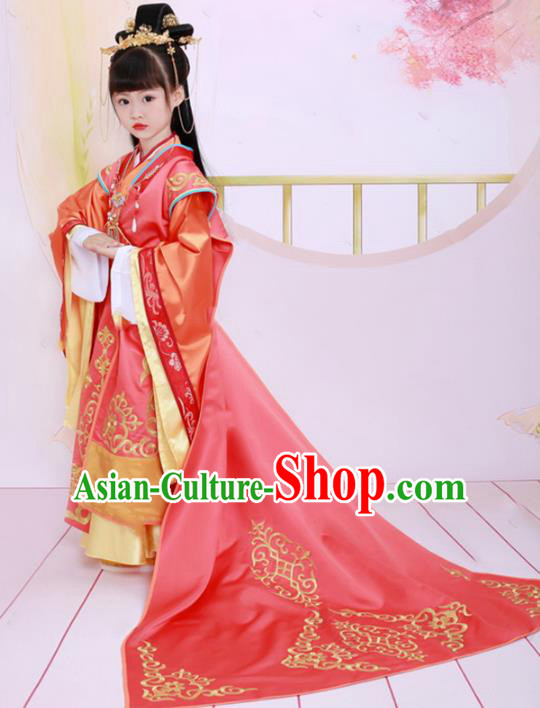Traditional Chinese Tang Dynasty Court Lady Costume, China Ancient Imperial Concubine Embroidered Clothing for Kids